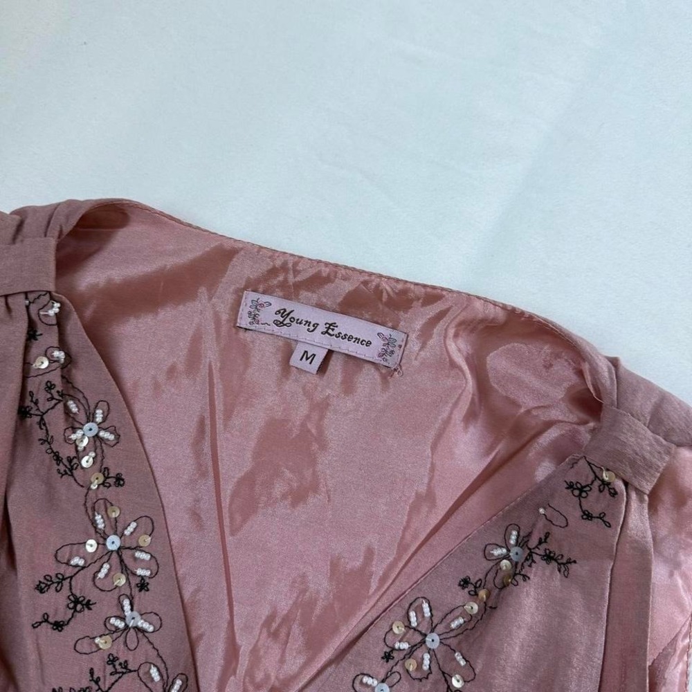Y2K pink embroidered dress Young Essence size medium - Picture 5 of 6